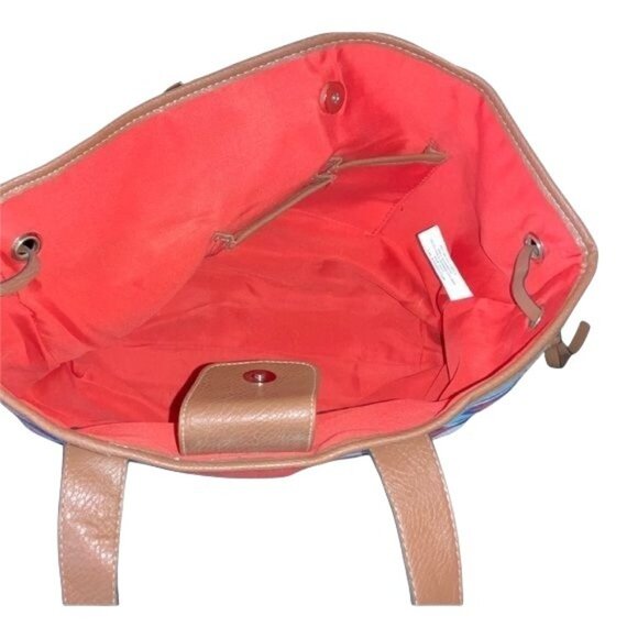 Croft and Barrow Colorful Striped Canvas Tote Bag With Tan Faux Leather Straps - Picture 4 of 5